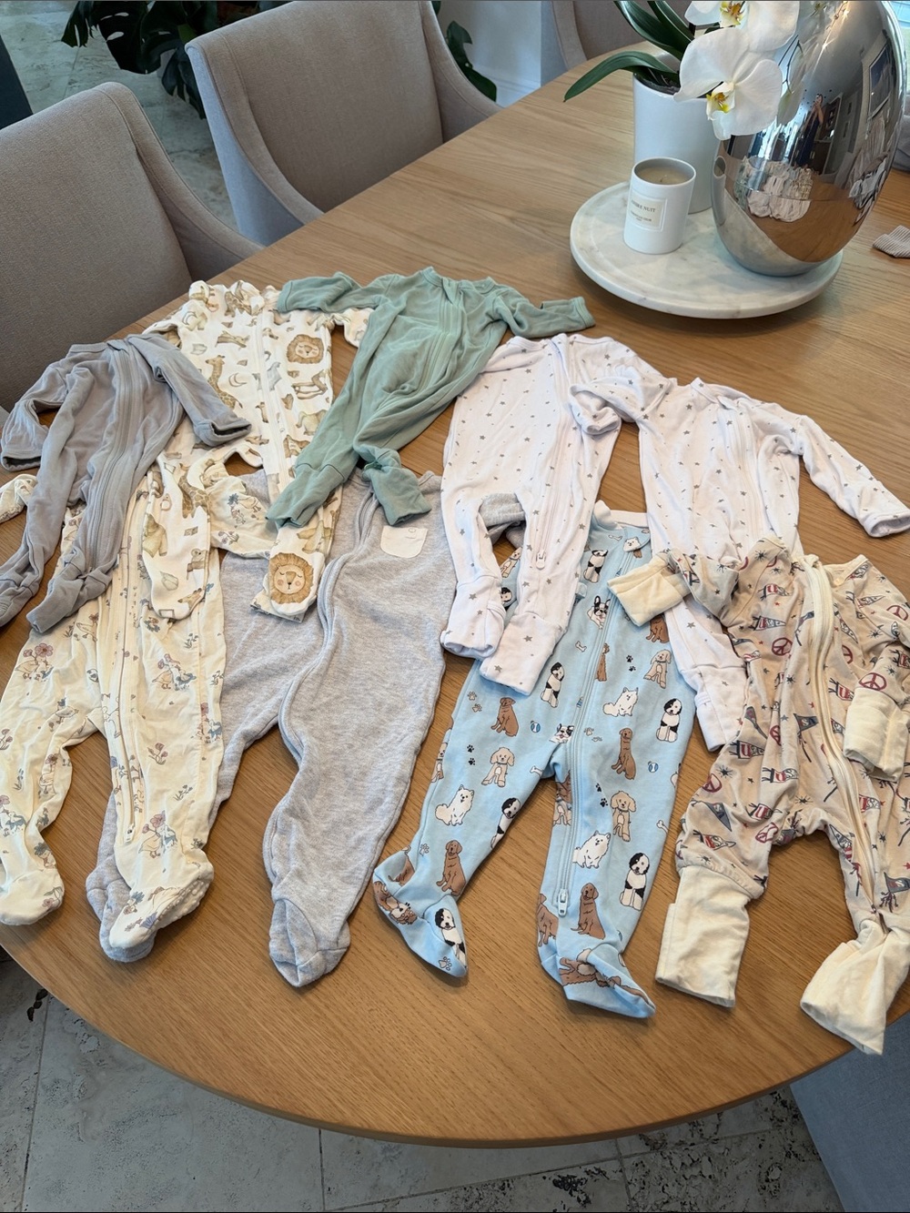 9 double zipper onesies 1 NB/ 5 0-3M/ 2 3-6M/ 1 6-9M bamboo or cotton
